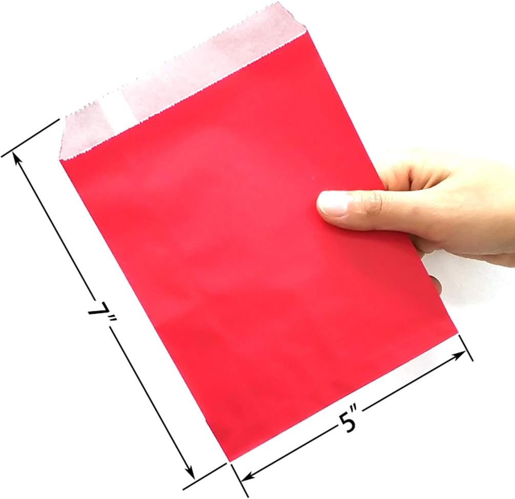 AZOWA 100 CT Small Paper Treat Sacks Red 5 x 7 Inches Candy Buffet Bags for Party