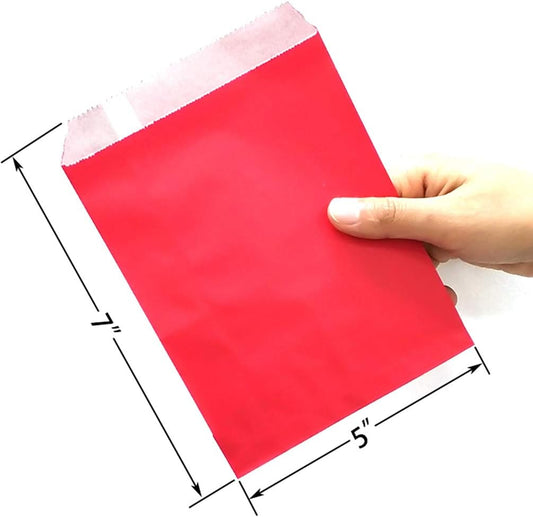AZOWA 100 CT Small Paper Treat Sacks Red 5 x 7 Inches Candy Buffet Bags for Party