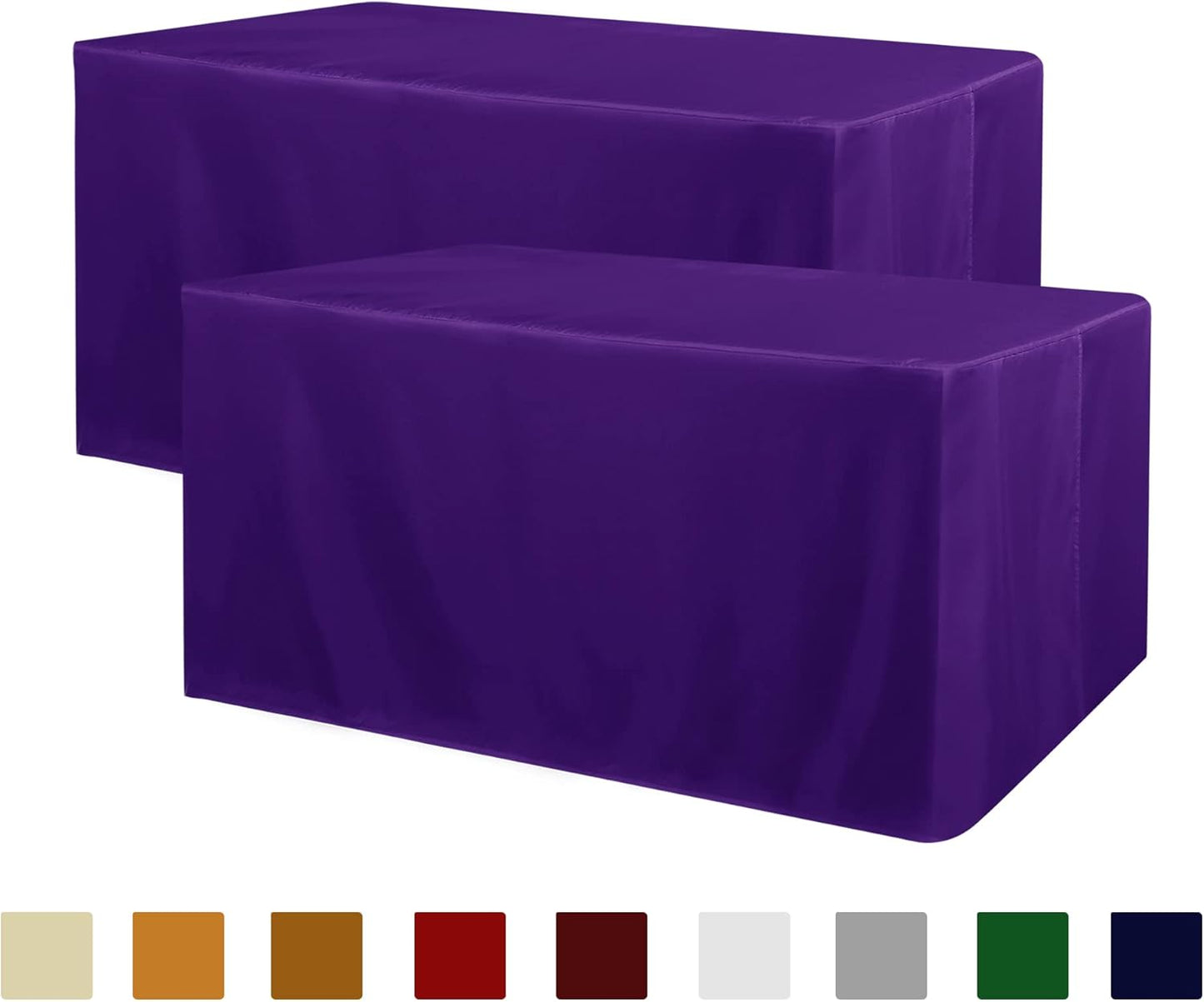 Obstal 2 Pack Table Clothes for 8 Foot Rectangle Tables - Water Resistant Washable Fabric Polyester Rectangle Table Cover Protector for Wedding, Banquet and Trade Shows, 96L x 30W Inches, Purple