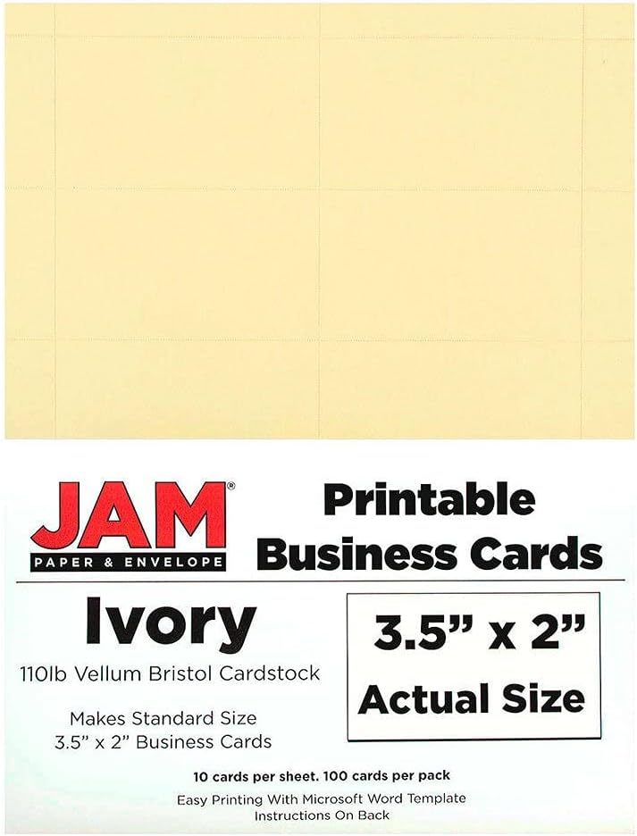 JAM PAPER Printable Business Cards - 3 1/2 x 2 - Ivory Vellum - 100/Pack