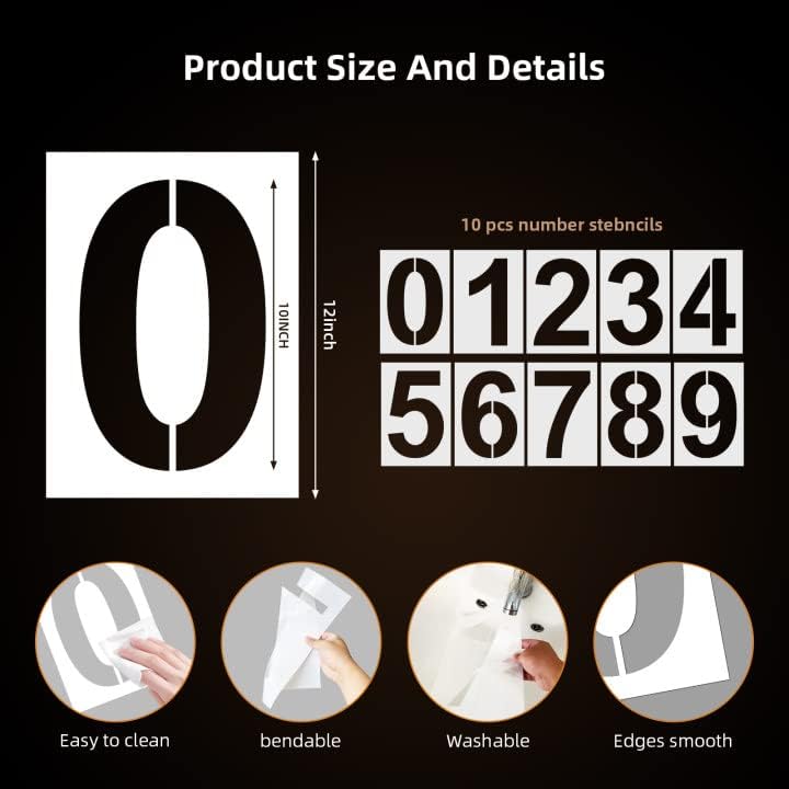 12 Inch Large Number Stencils Reusable Plastic Digital Templates for Cake Address Painting