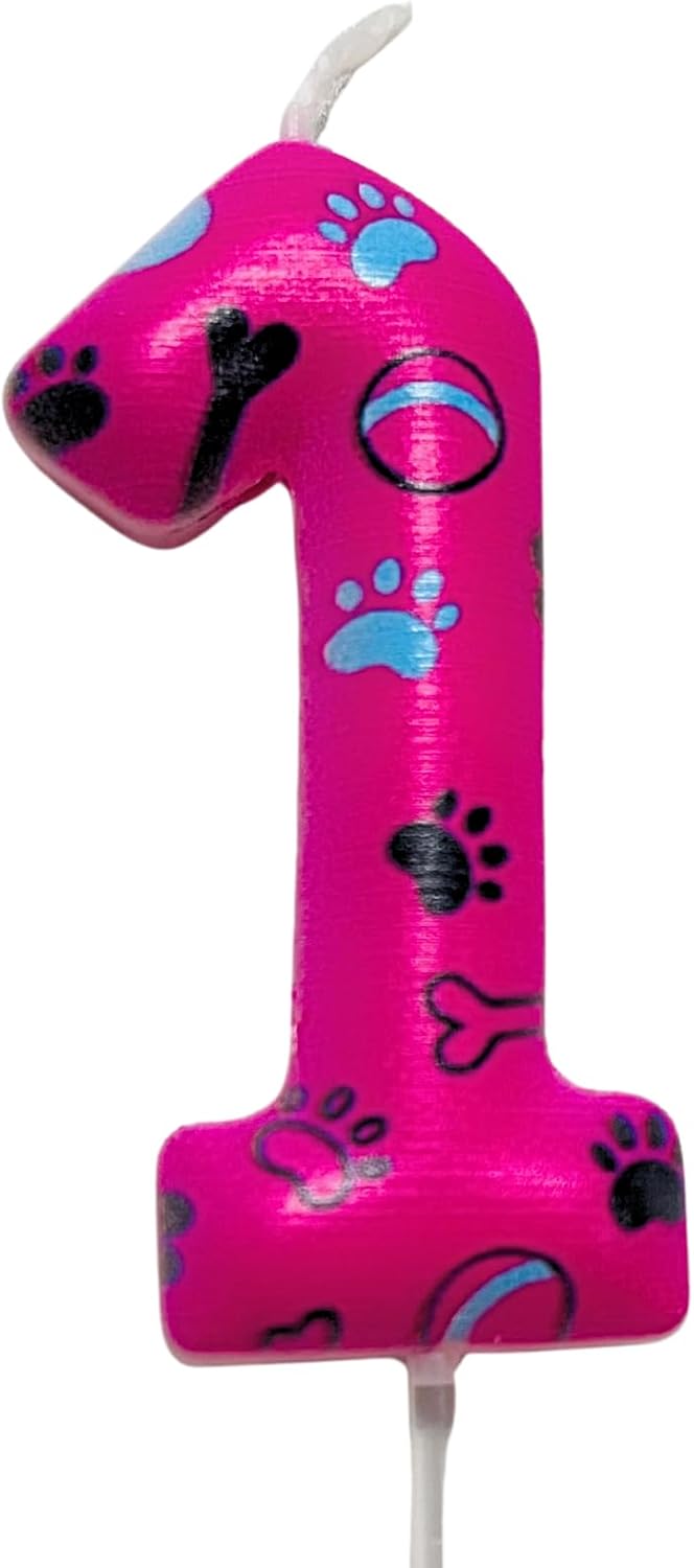 Number 1 Pink Purple Dog Paw Birthday Candles Cake Topper Numeral Birthday Candles for Boy Girl Dog Paw Decoration