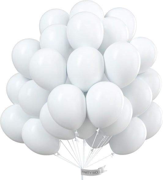 PartyWoo White Balloons 100pcs 12 Inch Matte White Latex Balloons for Wedding Bridal Graduation Engagement Baby Shower Gender Reveal Easter Anniversary Birthday Tea Party Decorations White-Y13