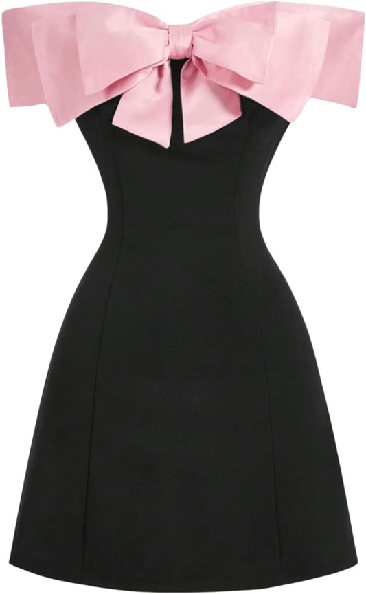 GORGLITTER Women's Bow Strapless Bodycon Mini Dress Off The Shoulder Wedding Guest Birthday Cocktail Going Out Dresses