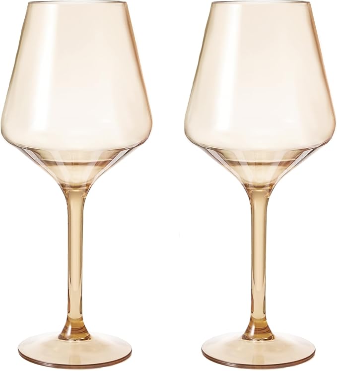 Floating Wine Glasses for Pool (18 Oz | Set of 2) - Wine Glass Set That Float | Shatterproof Poolside Wine | Beach Glass | Outdoor Tritan Plastic Glassware with Stem for Patio, Picnic - Tan Beige
