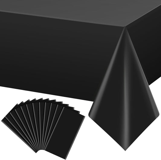 12Pcs Black Rectangle Tablecloth,Disposable Plastic Table Cloth,Waterproof Black Table Cover for Graduation Birthdays Weddings Anniversary Party Decorations,54 x 108 Inch