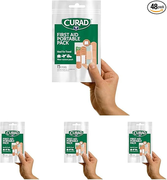 CURAD First Aid Portable, 15 - Count On-The-Go Essentials, (Pack of 48)