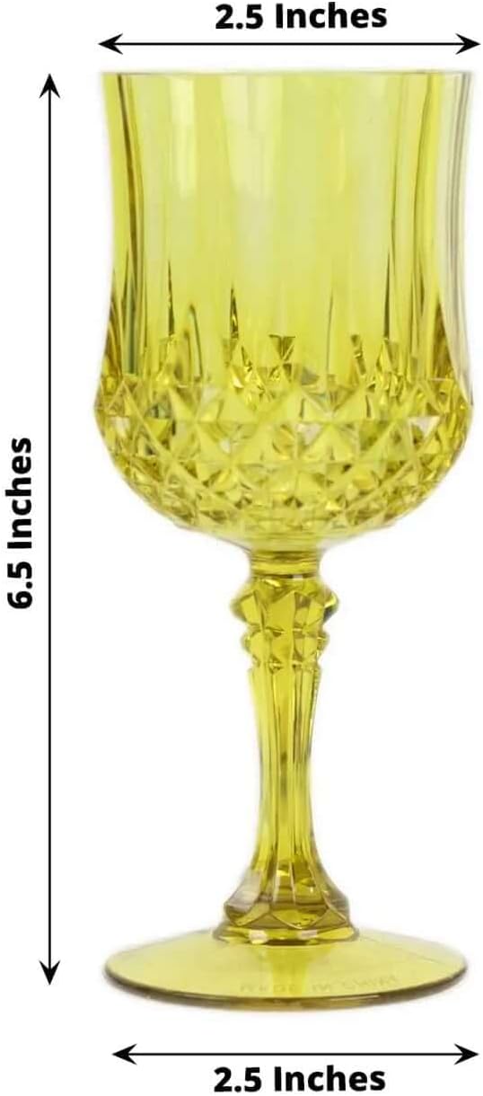 Efavormart 6 Pack Green Crystal Cut Reusable Plastic Wine Glasses, Shatterproof Cocktail Goblets 8oz