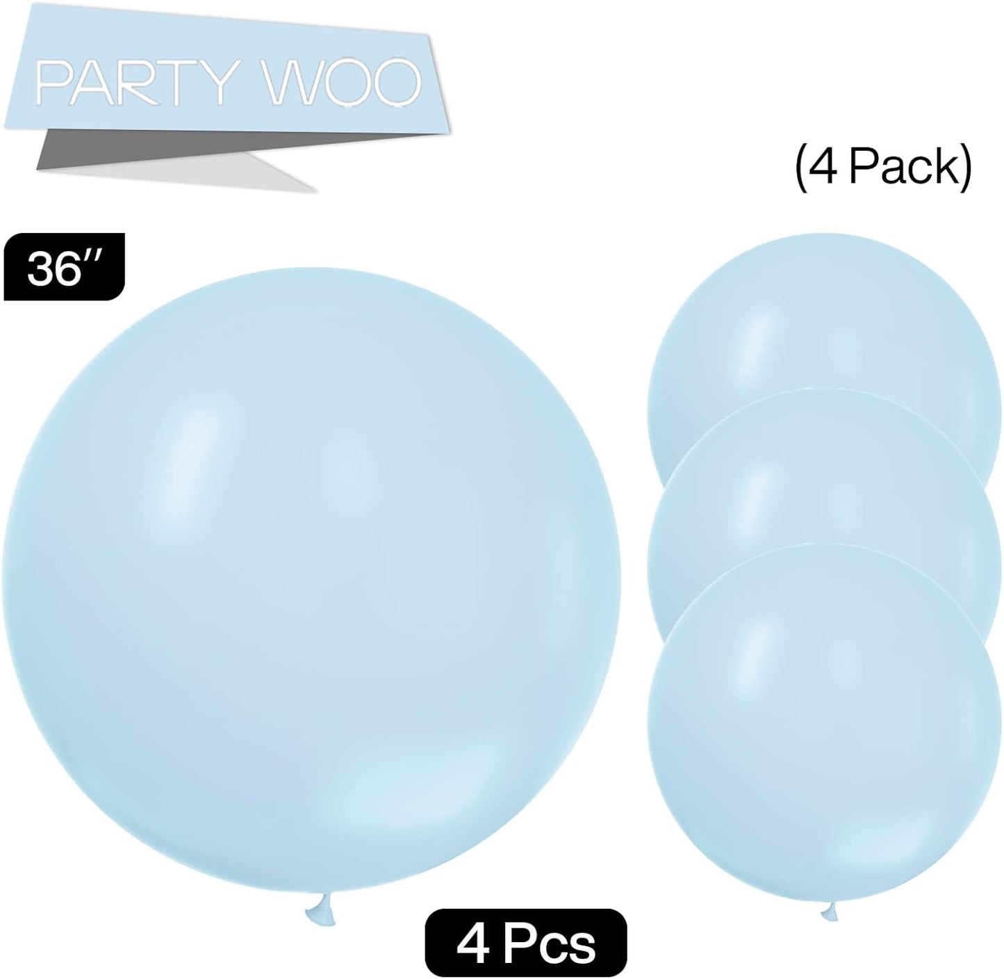 PartyWoo Baby Blue Balloons 4 pcs 36 Inch Extra Large Big Jumbo Giant Light Pastel Sky Aqua Blue Latex Helium Balloons for Graduation Baby Shower Gender Reveal Birthday Party Decorations Blue-Q13