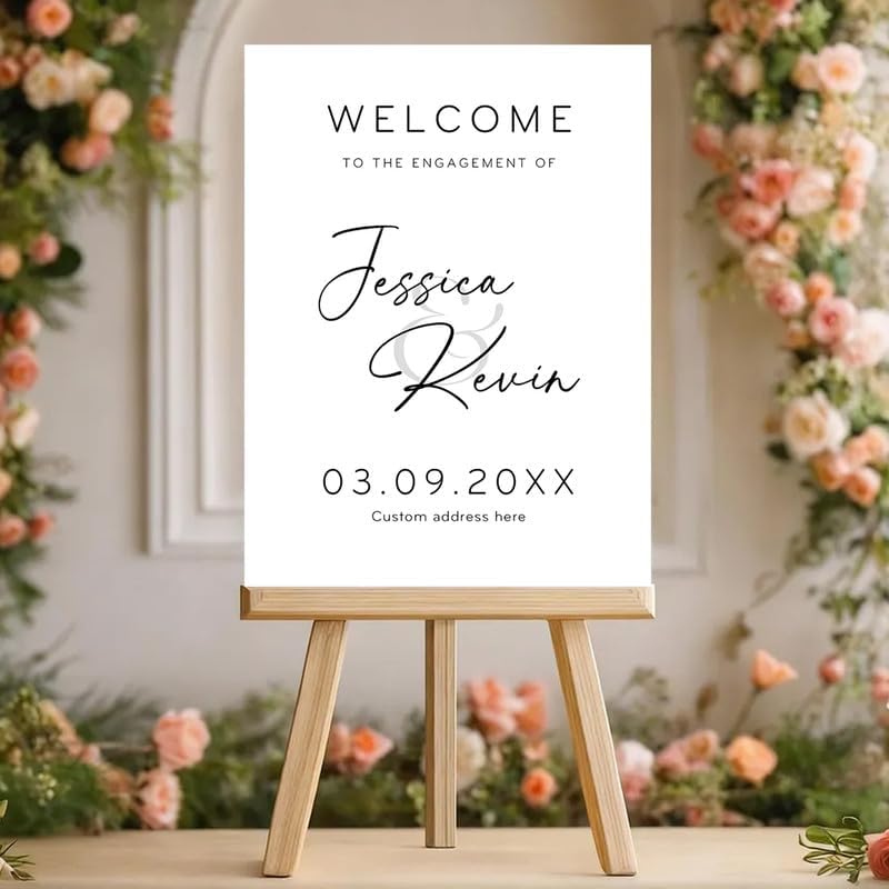 Minimalist Cursive Welcome Sign for Engagement Party - Personalized "Jessica & Kevin" Décor