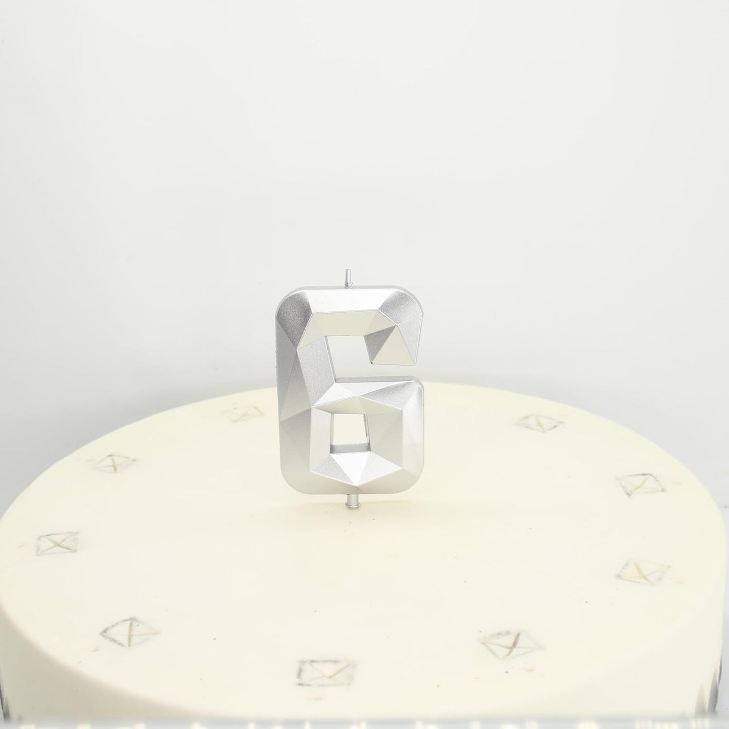DERVENTA Birthday Candle Big Number 3D Silver 3.7 inch Party Celebration Anniversary Decoration Cake Topper 1 Piece (Number 6 Silver)