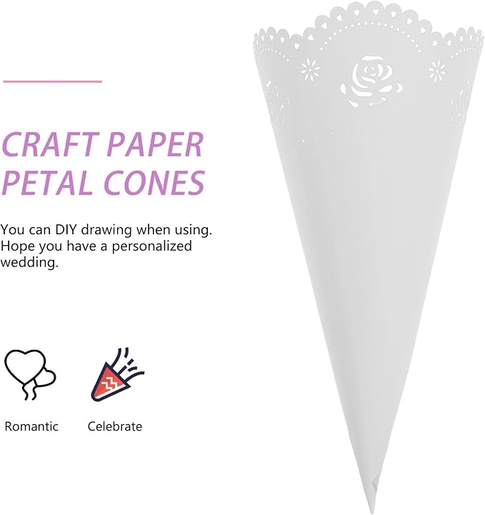 Tofficu 20Pcs Hollow Confetti Holders Paper Cones 5.51In Rose Petal Cones for Wedding Party Decorations Diy Craft Flower Petal Holders