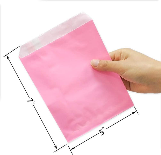 AZOWA 100 CT Small Paper Treat Sacks Pink 5 x 7 Inches Candy Buffet Bags for Party