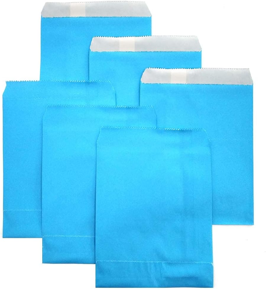 AZOWA Blue Paper Treat Bags 6 x 4 Blue Paper Candy Bags for Candy Buffet (100 CT, 6 x 4 IN)