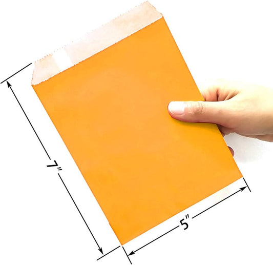 AZOWA 100 CT Small Paper Treat Sacks Orange 5 x 7 In Candy Buffet Bags for Party