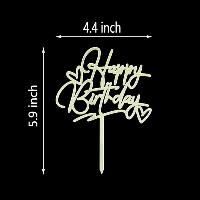 Happy Birthday Cake Topper - Birthday Party Decorations, Mirror Gold Acrylic