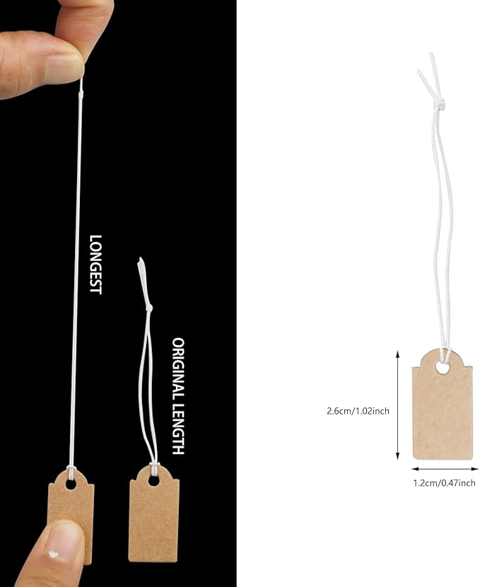 200 Pcs Price Tags, Small Tags with Elastic String, Jewelry Price Tag Writable Kraft Gift Tag for Christmas Gift Clothes Jewelry Stocking Stuffers (Brown,1.02×0.47inch)