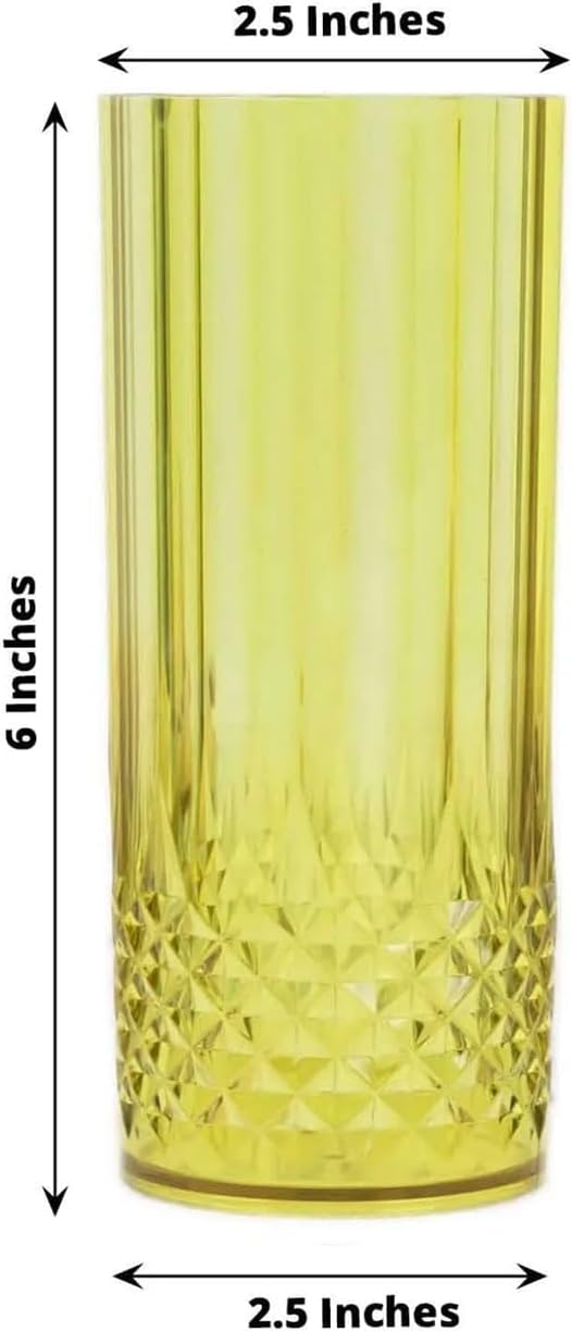 Efavormart 6 Pack Green Crystal Cut Reusable Plastic Highball Drink Glasses, Shatterproof Tall Cocktail Tumbler Cups - 14oz