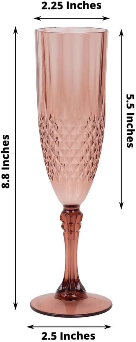 Efavormart 6-Pack Champagne Glasses, 8oz Shatterproof Plastic Crystal Cut Toast Flutes, Dusty Rose for Party Celebration Wedding