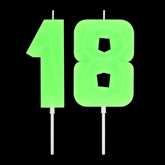 DERVENTA Large Birthday Candle Number 3D Luminous Green 3.7 inch Party Celebration Anniversary Decoration Cake Topper 1 Piece (Luminous Green Number 18)