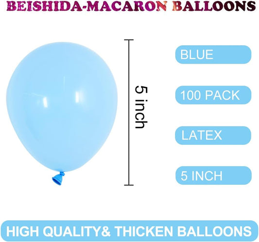 BEISHIDA 100 PCS 5 Inch Blue Party Mini Balloons Light Blue Macaron Latex Balloons for Birthday Wedding Engagement Anniversary Christmas Festival or any Party Decorations Supplies