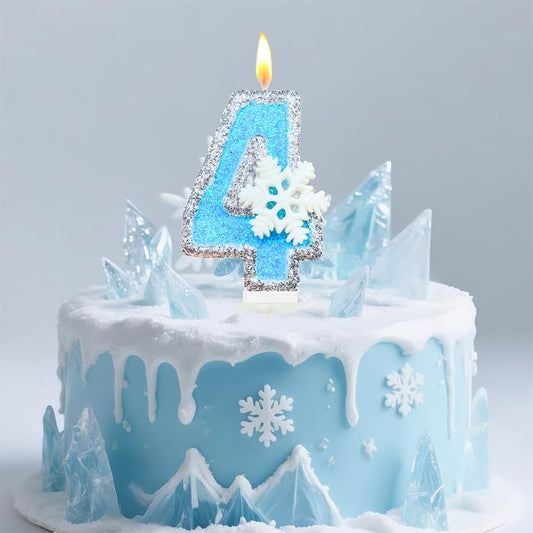 Birthday Number Candles for Cake, Blue Frozen Number 5 Candle, 5th Frozen Cake Topper, Fun Glitter Birthday Candles Cupcake Topper for Party Anniversary Decorations