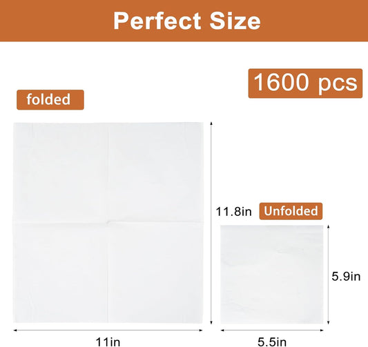 1600 Count Disposable Cocktail Napkins, 1-Ply 5.9 x 5.5 Inch Bulk White Beverage Napkins, Lunch Paper for Party, Wedding, Cafe, Restaurant and Bar