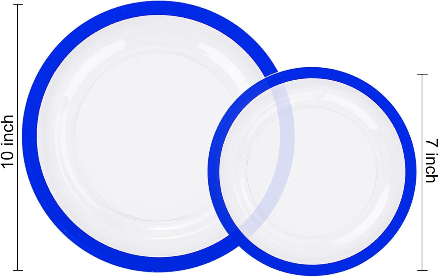 U-QE 200pcs Royal Blue Plastic Plates - Clear Disposable Plates Heavy Duty - Includes 100 10" Dinner & 100 7" Dessert Plates for Party, Birthday