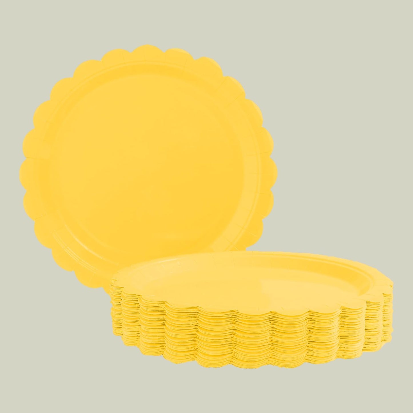 BEFORYOU 50PCS Scalloped Disposable Paper Plates Dessert Cake Party Plates for Baby Shower, Wedding,Bridal Shower Birthday Party Supplies (Yellow, 7IN)