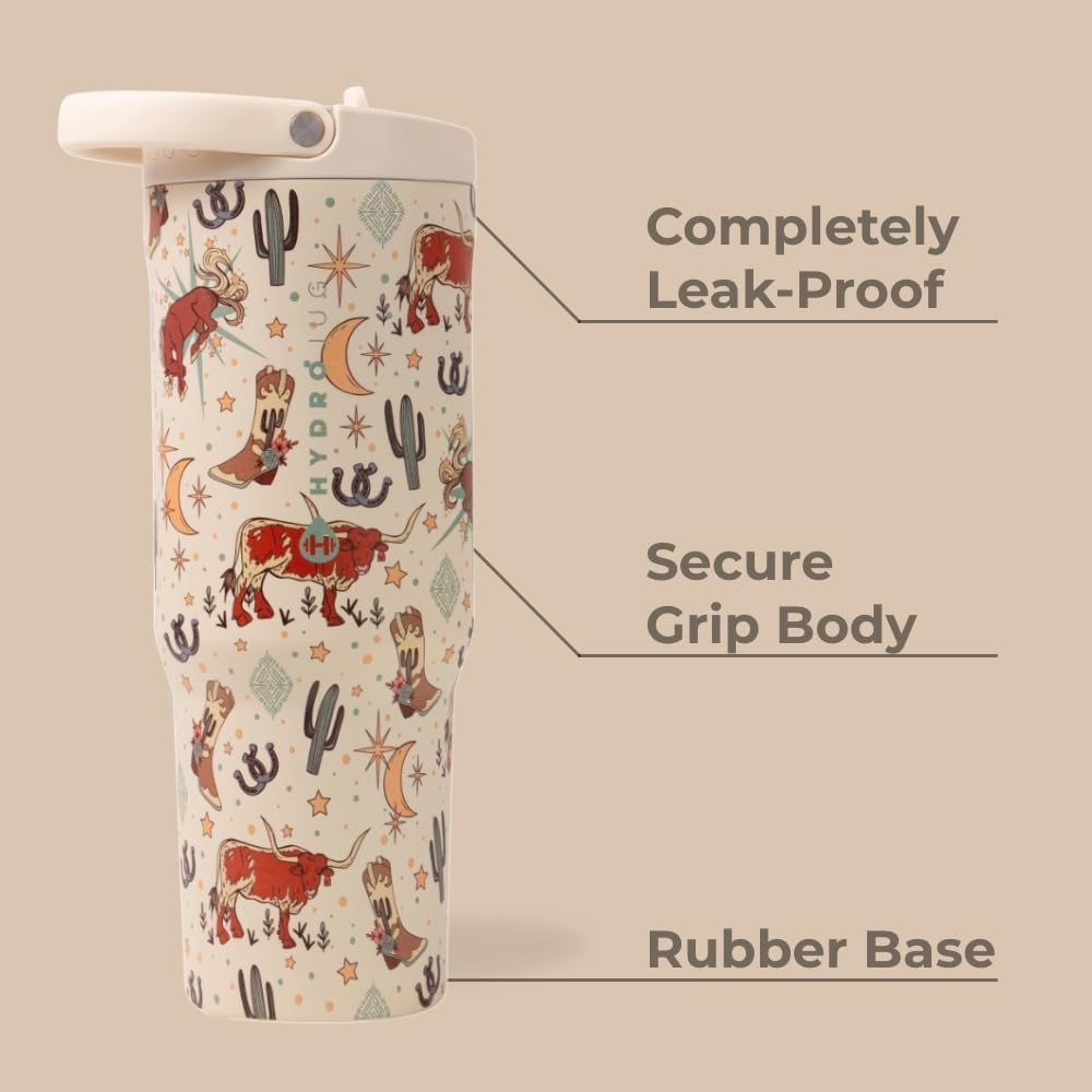 HydroJug Sport - Stainless Steel Tumbler with Straw, Vacuum Insulated, 40oz Leakproof Water Bottle, Ergonomic Design, Reusable, Dishwasher Safe, Rubber Base, Durable for Gym or Outdoors, Rodeo