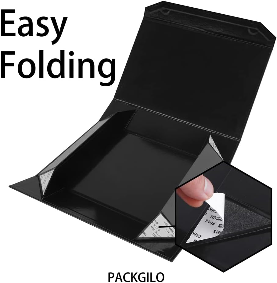 1 Pack Black Gift Boxes with Lids Small 12 x 8 x 2.7 Inches Clothes Gift Boxes for Presents Shirt Gift Boxes with Ribbon Magnetic Gift Boxes Bulk Cute Box for Packaging (Glossy Surface)