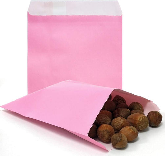 AZOWA 100 CT Small Paper Treat Sacks Pink 5 x 7 Inches Candy Buffet Bags for Party