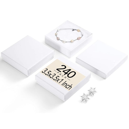 MESHA Jewelry Boxes White 3.5x3.5x1 Inch 240 Pcs, Matte Small Gift Box Cardboard Jewelry Boxes with Cotton Filled and Lids, Jewelry Box Bulk for Small Business Packing Necklace, Earring, Ring