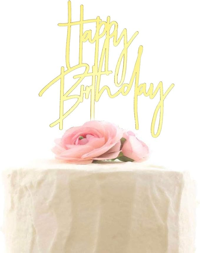Happy Birthday Cake Topper, Acrylic Birthday Party Decorations Celebrations, Mirror Gold