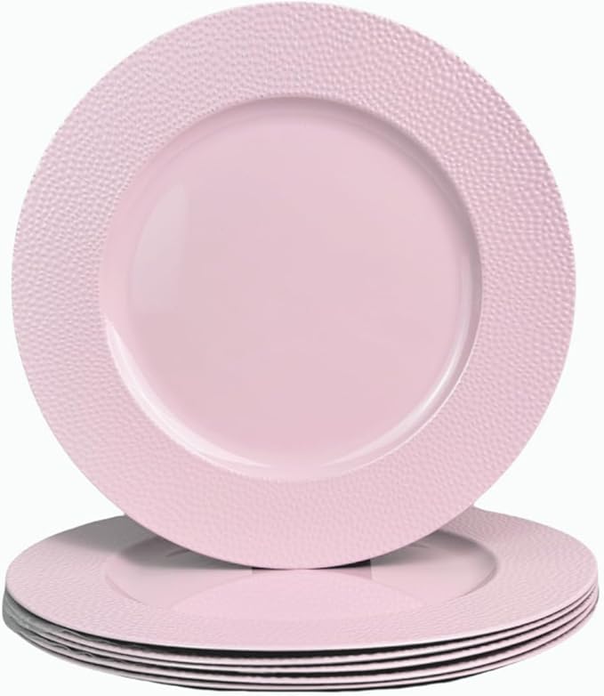 Pink Charger Plates, Set of 6, Chargers for Dinner Plates. Plastic Charger for Wedding, Party, Elegant Tableware Chargers Decoration.