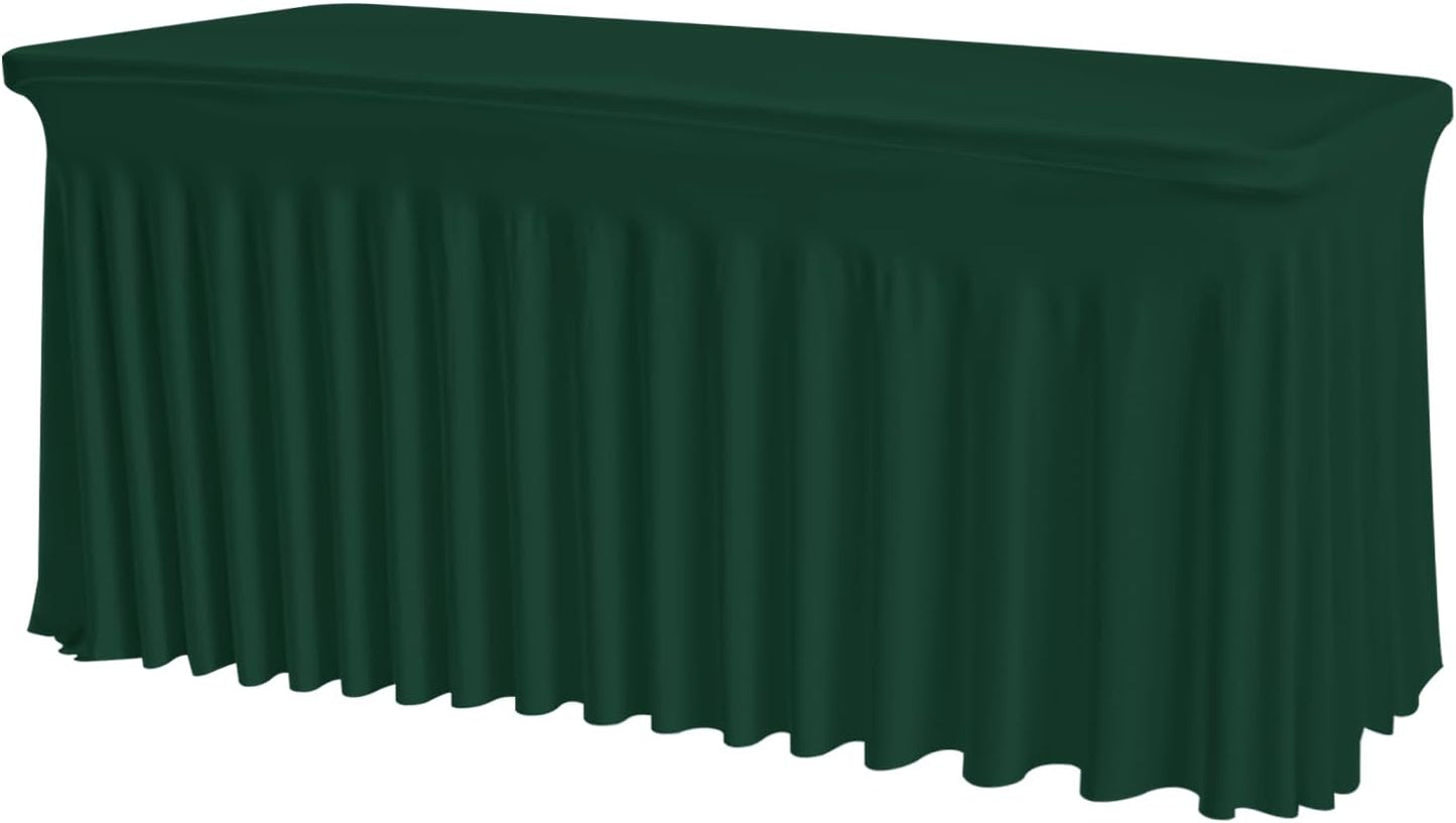 Dark Green Spandex Tablecloth with Skirt – Wrinkle-Free, Fitted Elastic Cover for 6ft Rectangular Tables – Stretch Table Cover for Weddings, Banquets, Parties, Buffets & Restaurants