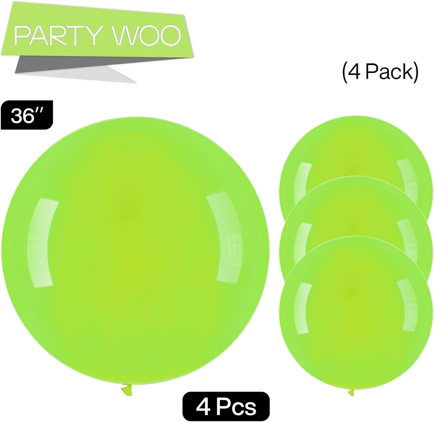 PartyWoo Lime Green Balloons 4 pcs 36 Inch Extra Large Big Jumbo Giant Neon Yellowish Light Green Latex Balloons for Graduation Halloween Summer Baby Showers Birthday Party Decorations Green-Y6