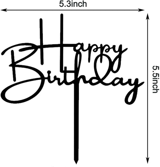 Happy Birthday Cake Topper sign Black DIY Acrylic Birthday Cake Topper Decoration For Birthday Party Decorations Supplies(Black 3)