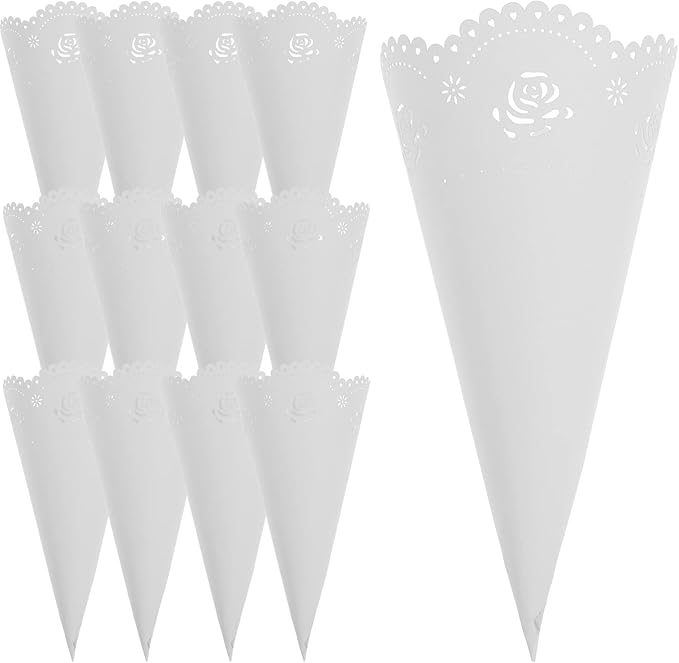Tofficu 20Pcs Hollow Confetti Holders Paper Cones 5.51In Rose Petal Cones for Wedding Party Decorations Diy Craft Flower Petal Holders