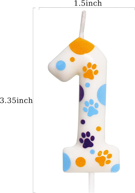 Blue Dog Paw Themed Birthday Candles, Number 1 Blue Dog Birthday Party Supplies, 2.76 inch Cake Topper Decorations, Birthday Decorations for Kids (Number 1)