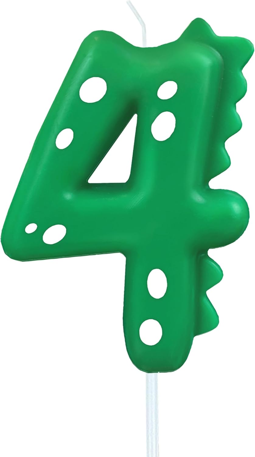 Number Birthday Candles(4 Candle Green) Dinosaur Shape Number Happy Birthday Cake Candles for Dinosaur Birthday Party Decoration Reunions Theme Party