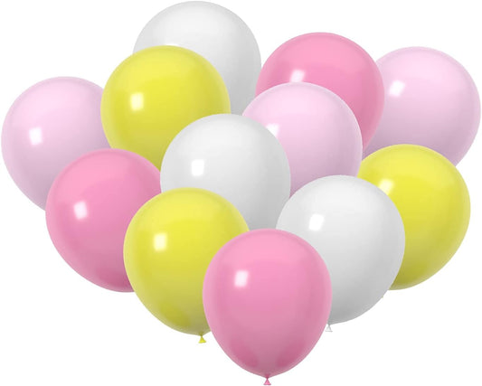 60 Pack 12 Inch Pink Yellow And White Latex Balloons, Birthday Wedding Baby Shower Party Balloons (Pink Yellow And White)