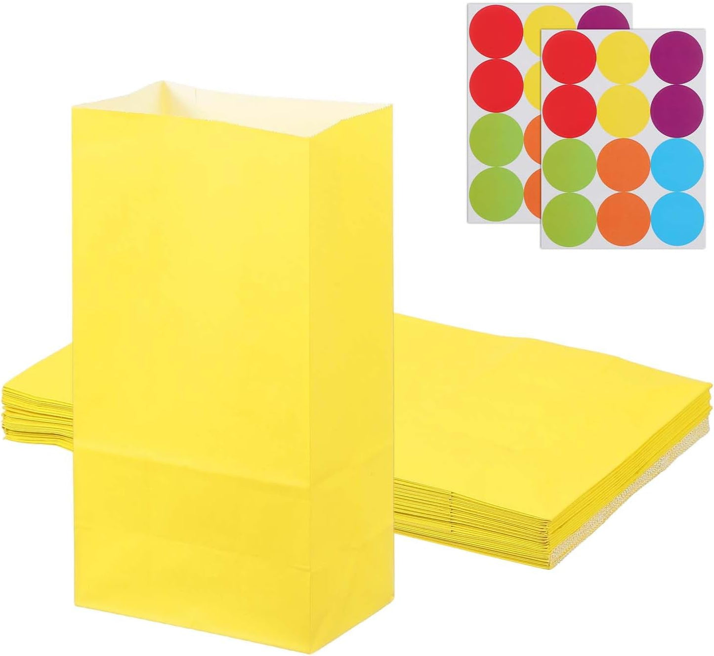 PATIKIL Party Favor Bag, 24 Pcs 5.1x3.1x9.4 Inch Medium Paper Candy Bags Gift Treat Celebration Halloween Goody Birthday Wedding Party with Stickers, Yellow