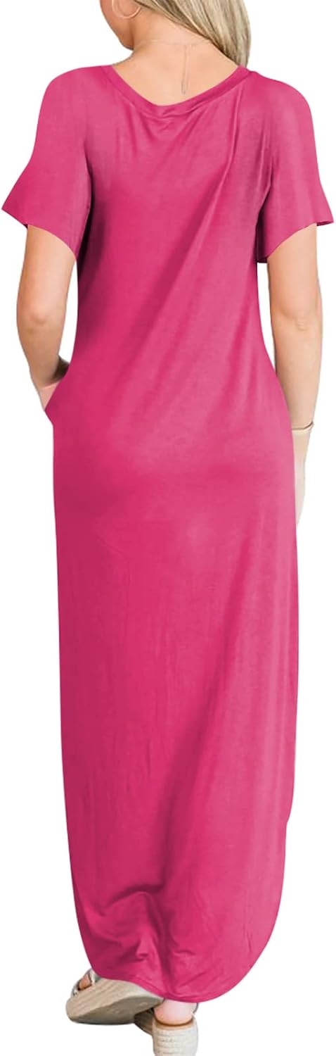 ANRABESS Womens Summer Maxi Dress Short Sleeve Casual Loose Long T Shirt Dresses Split Vacation Beach Sundress Travel Outfits