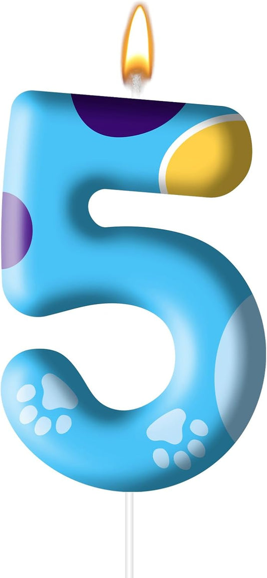 Blue Dog Paw Birthday Candles Cake Topper Numeral Birthday Candles for Boy Girl Dog Paw Decoration(Number 5)
