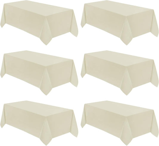 VidaFete Tablecloth 6 Pack 90 * 156inch Rectangle Table Cloth Polyester, Stain Wrinkle Resistant Polyester Dining Table Cover for Kitchen Dinning Party Wedding Rectangular Buffet Decoration(Ivory)