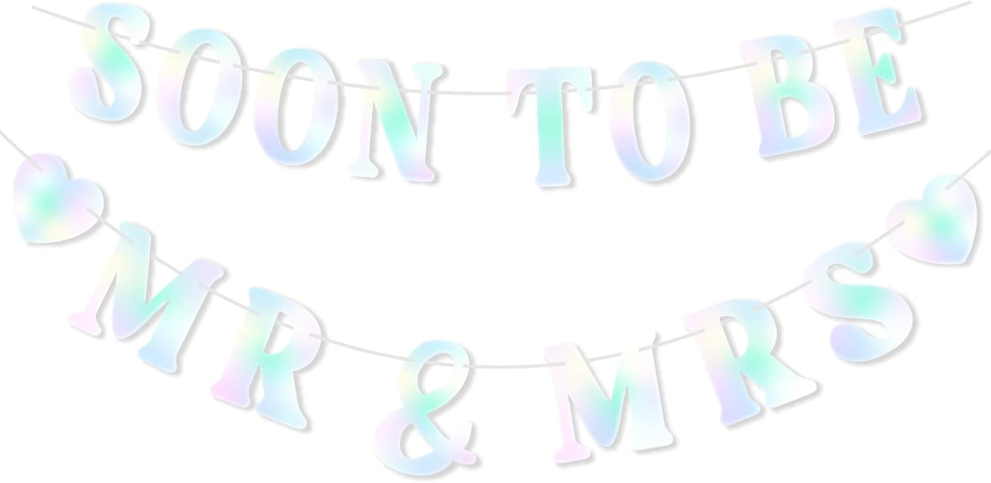 Soon To Be Mr & Mrs Banner, Bridal Shower Sign, Pre-Strung Laser Wedding Banner Decorations, Engagement Banners for Mantle Hanging Sign Couples Shower Decorations