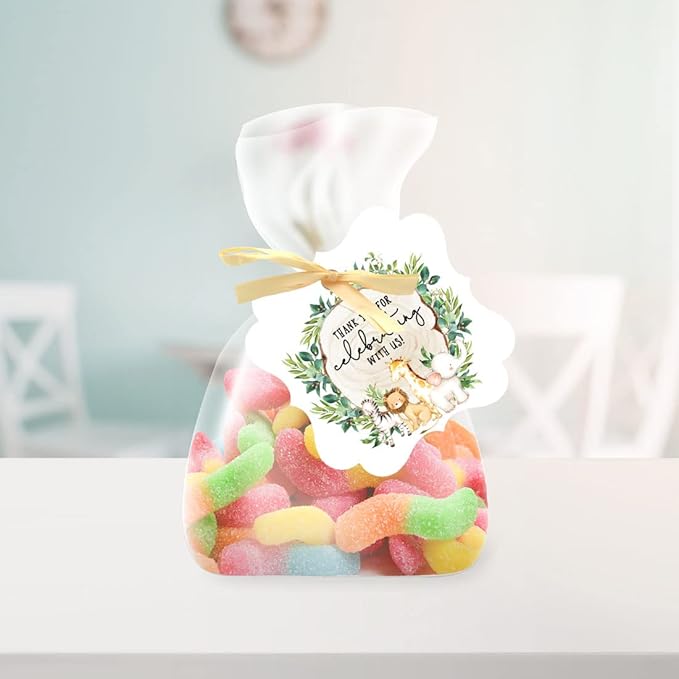 Andaz Press Fancy Frame Kids Party Favor Thank You Tags with String, 48-Pack Safari Animals Birthday Gift Tags For Gift Bags, Favor Bags, Goody Bags, Boys, Girls, Baby Shower 1st Birthday Party Favors