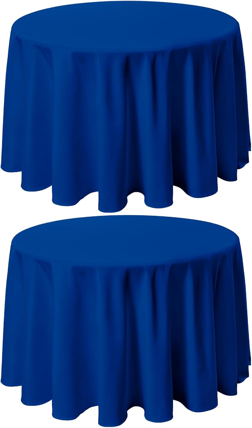 VidaFete Tablecloth 2 Pack 120inch Round Table Cloth Polyester, Stain Wrinkle Resistant Polyester Dining Table Cover for Kitchen Dinning Party Wedding Round Tabletop Buffet Decoration(Royal Blue)