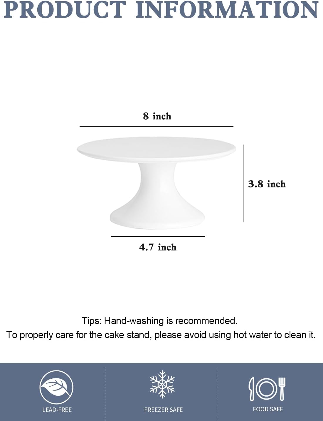 Kanwone 8-Inch Porcelain Small Cake Stand, Cake Plate, Dessert Stand, Cake Stand for Party, Baby Shower, Home Decorating Stand, White